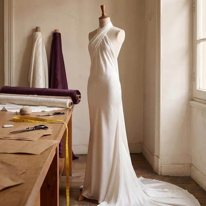 Vestido de novia en un maniquí del taller